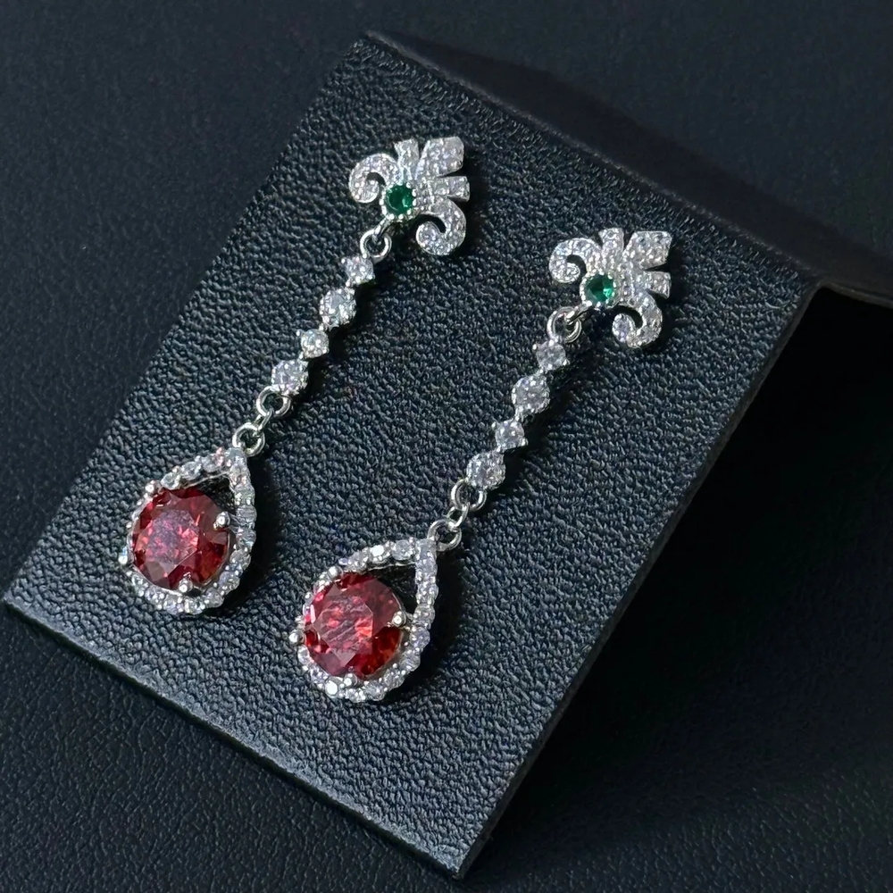 2.0 Ct Elegant Silver And Red Drop Earrings (MOISSANITE)
